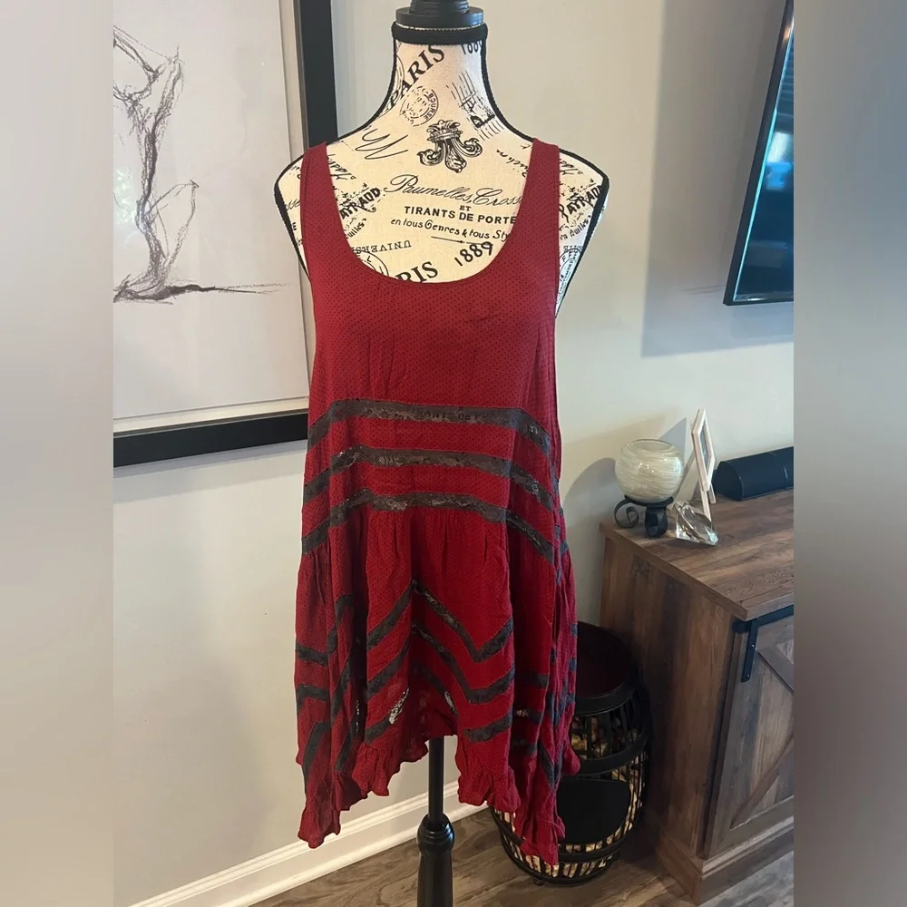 Free people red lace tunic size small - Picture 1 of 3